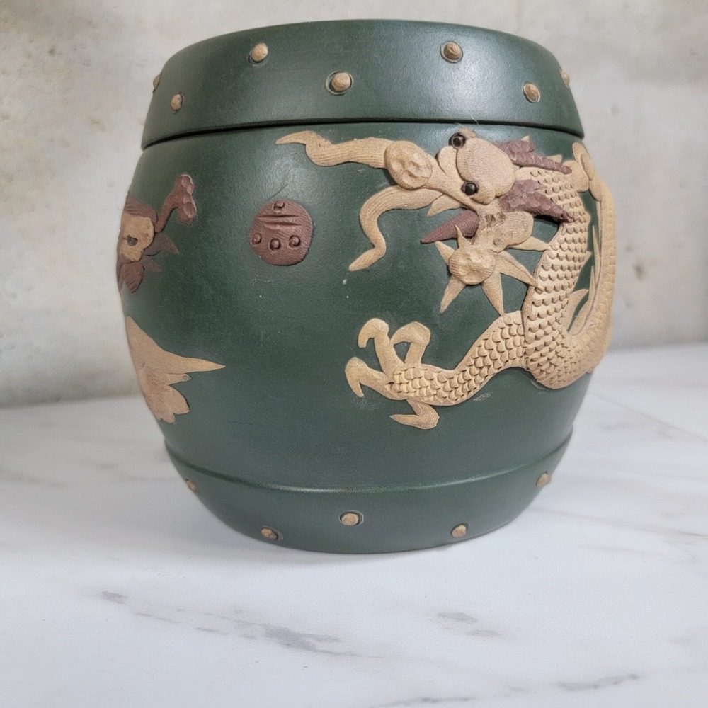 Vintage Ceramic Redware Dragon Draginware Ginger Lidded Pot Planter canister Jar - Picture 4 of 13